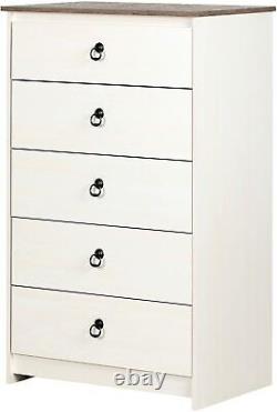 5-Drawer Chest Dresser Compact Clothes Organizer Bedroom Furniture White/Gray
