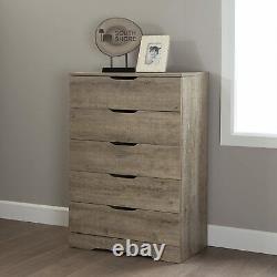 5-Drawer Chest Dresser Rustic Farmhouse Style Bedroom Storage Furniture Brown