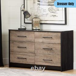 6-Drawer Chest Double Dresser Bedroom Furniture Rustic Modern Style Black/Brown
