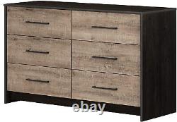 6-Drawer Chest Double Dresser Bedroom Furniture Rustic Modern Style Black/Brown