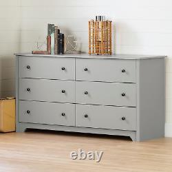 6-Drawer Double Dresser Chest Large Display Top Modern Bedroom Furniture Gray