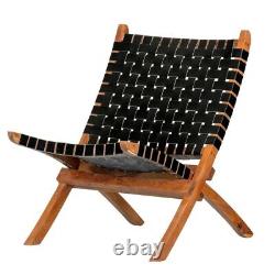 Balka Woven Leather Lounge Chair-Black-South Shore