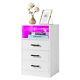 Bedside Table With Three Drawers Integrated Socket, And Led Light