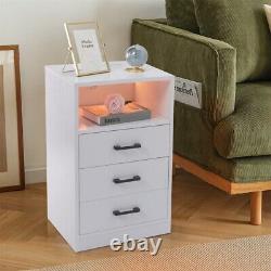 Bedside Table with Three Drawers Integrated Socket, and LED Light