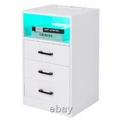 Bedside Table with Three Drawers Integrated Socket, and LED Light