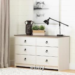 Plenny 6-Drawer Double Dresser, White Wash and Weathered Oak, W52 x D19 x