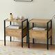 Set Of 2 Natural Rattan End Tables With Drawer Modern Nightstands