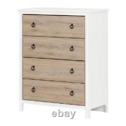 South Shore 4-Drawer White + Rustic Oak Chest Spacious Unique Style Tall Storage