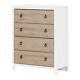 South Shore 4-drawer White + Rustic Oak Chest Spacious Unique Style Tall Storage