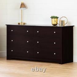 South Shore 6-Drawer Dresser 59.25 with Metal Knobs, Built-In Dampers Chocolate
