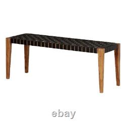 South Shore Balka 47.25W Wood and Woven Leather Bench in Matte Black