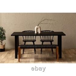 South Shore Balka 47.25W Wood and Woven Leather Bench in Matte Black