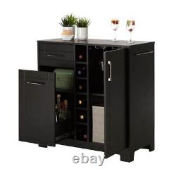 South Shore Bar Furniture 36 H x 34 W x 17D Black Oak Wood Bar 6 Tier Cabinet