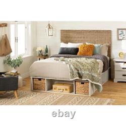 South Shore Bedroom Furniture 56 H x 56 W Beige Rattan Bed Frame Headboard