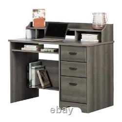 South Shore Computer Desk 44.75W Rectangular 3 -Drawer Gray Maple with Hutch