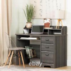 South Shore Computer Desk 44.75W Rectangular 3 -Drawer Gray Maple with Hutch