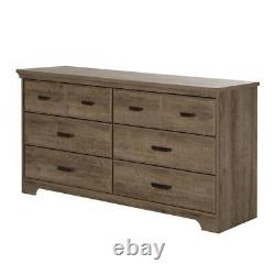 South Shore Dresser 31.5 x 57.75 6-Drawers Wood Top Rustic Weathered Oak Beige
