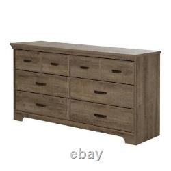 South Shore Dresser 57.75 x 31.5 6-Drawers Wood Top Weathered Oak Beige
