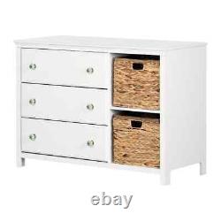 South Shore Dresser (No Mirror) 3-Drawer + 2-Basket Particle Board White/Natural