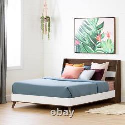 South Shore Full Platform Bed Neutral Particle Board Wood Natural Walnut/White
