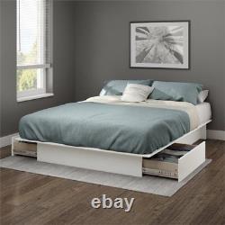 South Shore Gramercy Full Queen Platform Bed with Drawer in White