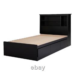 South Shore Gramercy Storage Bed and Bookcase Headboard Set Twin Pure Black