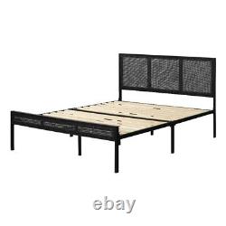 South Shore Hoya Metal Platform Bed with Natural Cane Full Pure Black