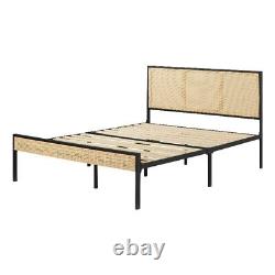 South Shore Hoya Metal Platform Bed with Natural Cane Queen Black and Natural