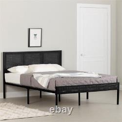 South Shore Hoya Metal Platform Bed with Natural Cane Queen Pure Black