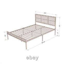 South Shore Hoya Metal Platform Bed with Natural Cane Queen White and Natural