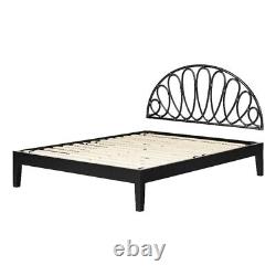 South Shore Hoya Wooden Bed and Rattan Wall-Mounted Headboard Set Queen Black