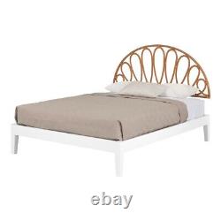 South Shore Hoya Wooden Bed and Rattan Wall-Mounted Headboard Set Queen White