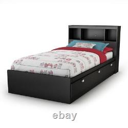 South Shore Kids Bed Frame Spark Twin Mates with Bookcase Headboard Pure Black