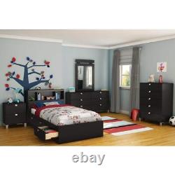 South Shore Kids Bed Frame Spark Twin Mates with Bookcase Headboard Pure Black