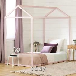 South Shore Kids Bed Natural Poplar Wood House-Open Frame Scandinavian Pink Twin