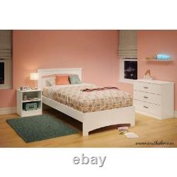 South Shore Libra Pure White Twin Bed Frame WithDecorative Grooves + Mattress