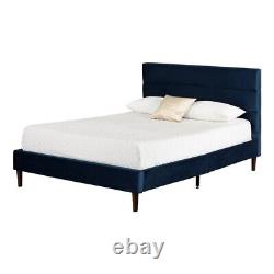 South Shore Maliza Upholstered Complete Platform Bed Queen Blue