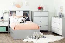 South Shore Mates Bed with 3 Drawers, Twin, Soft Gray