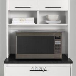 South Shore Myro Pantry Cabinet with Microwave Hutch Faux Black Stone and White