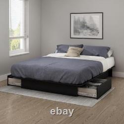 South Shore Platform Bed 80.5 Modern Frame Mounted With Storage Queen Size Black