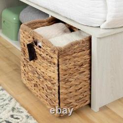 South Shore Platform Bed Full Particle Board Winter Oak + Rattan With Baskets