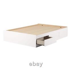 South Shore Platform Bed No Headboard Composite Pure White Full With 3-Drawers