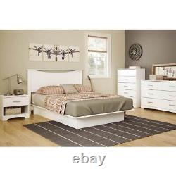 South Shore Platform Bed Queen Space-Saver Wood-Frame Pure White With 2-Drawers