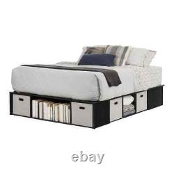 South Shore Storage Bed Framed Mounted Flexible Oak Queen Non-upholstered