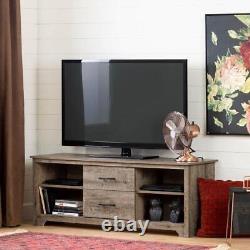 South Shore TV Stand 59x22.5 with Cable Management Particle Board Weathered Oak