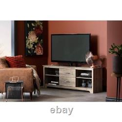 South Shore TV Stand 59x22.5 with Cable Management Particle Board Weathered Oak