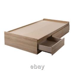 South Shore Twin Size Platform Bed for Kids Fynn Rustic Oak Wood Frame Beige
