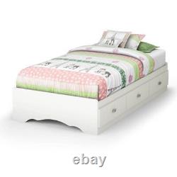 South Shore Twin-Size Storage Bed Natural Tiara 3-Drawer Wood Frame Pure White