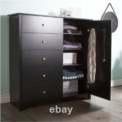 South Shore Vito Door Chest with 5 Drawers in Pure Black