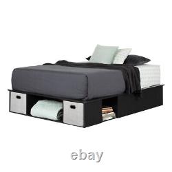 South Shore Vito Storage Bed With Baskets Queen Pure Black